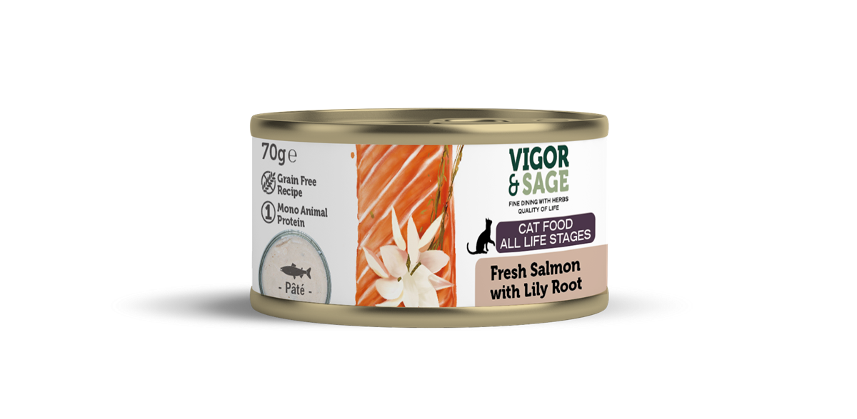 UTGÅTT VS Lily Root & Fresh Salmon Cat Food-70G Can
