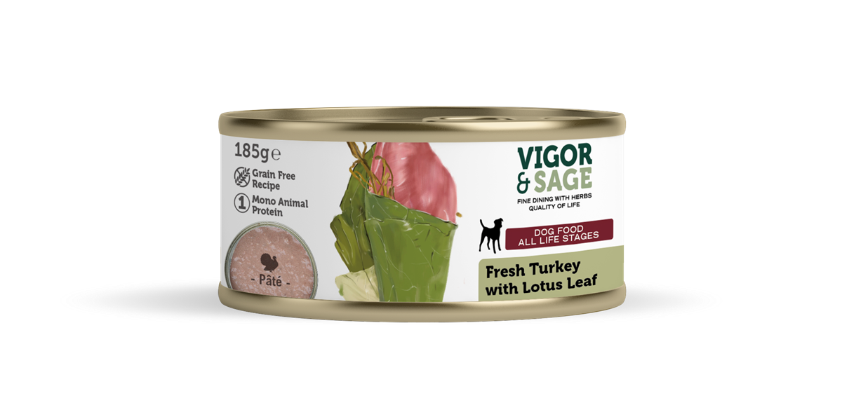 VS Lotus Leaf & Fresh Turkey Dog Food-185G Can